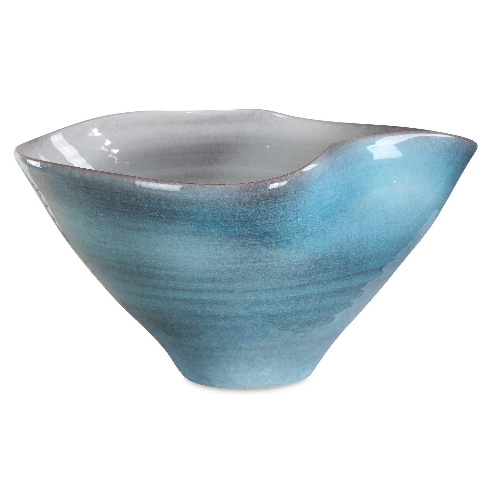 Blue Gray/White Crest Ceramic Bowl