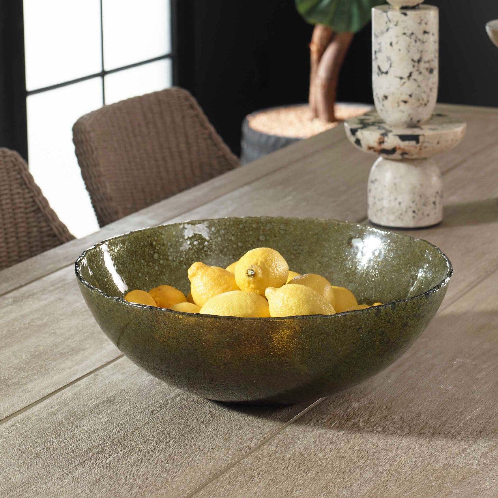 Veridian Shimmer Green Earthy Glass Bowl