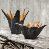 Starpetal Black/Woodtone Indoor-Outdoor Wooden Bowls (Set of 2)