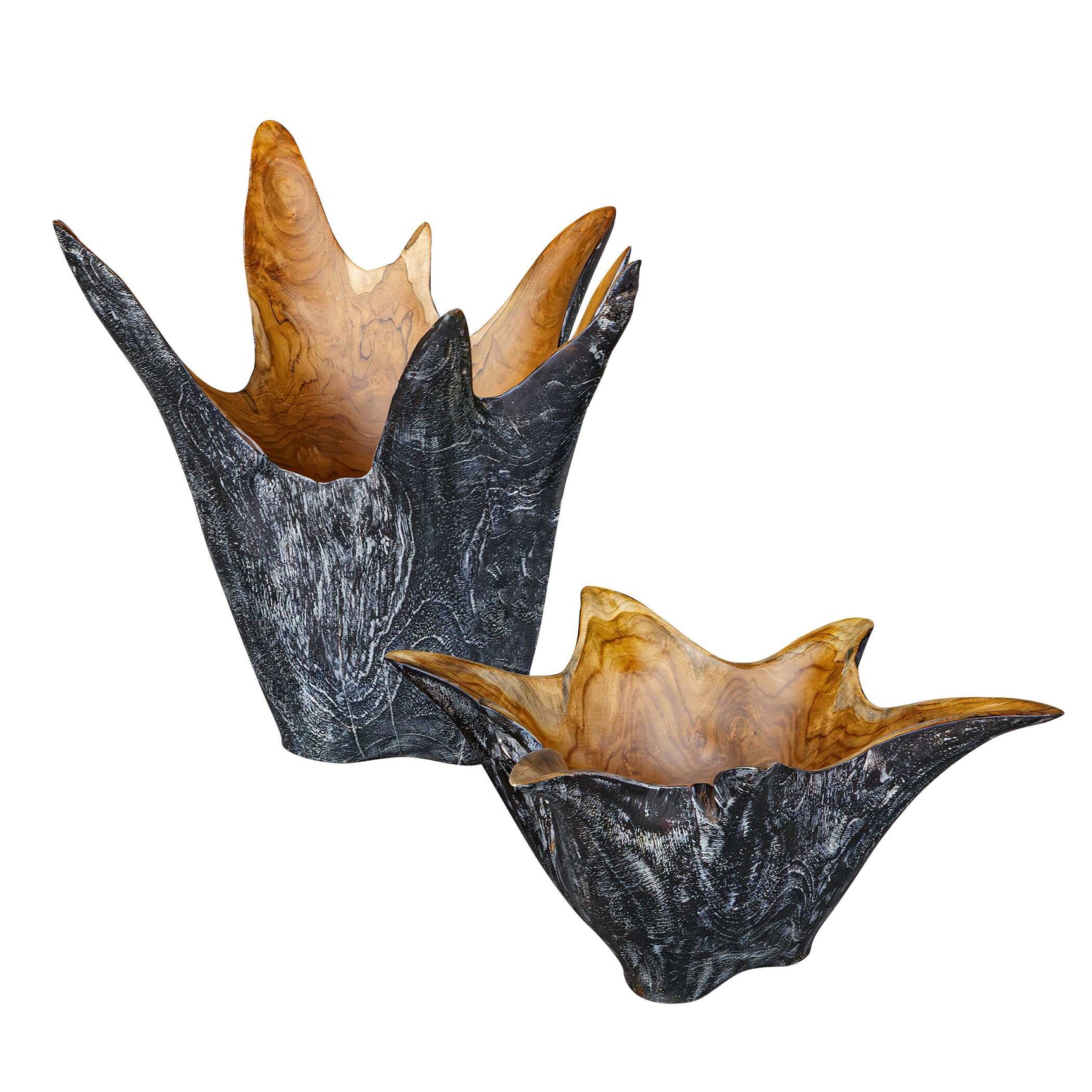 Starpetal Black/Woodtone Indoor-Outdoor Wooden Bowls (Set of 2)