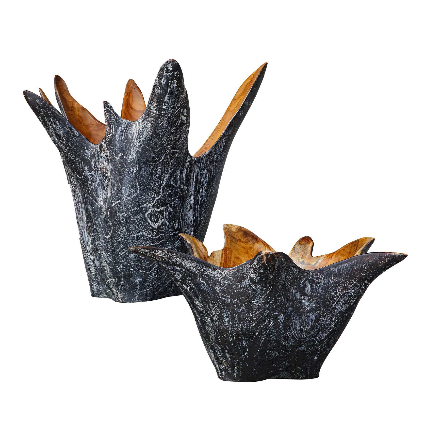 Starpetal Black/Woodtone Indoor-Outdoor Wooden Bowls (Set of 2)