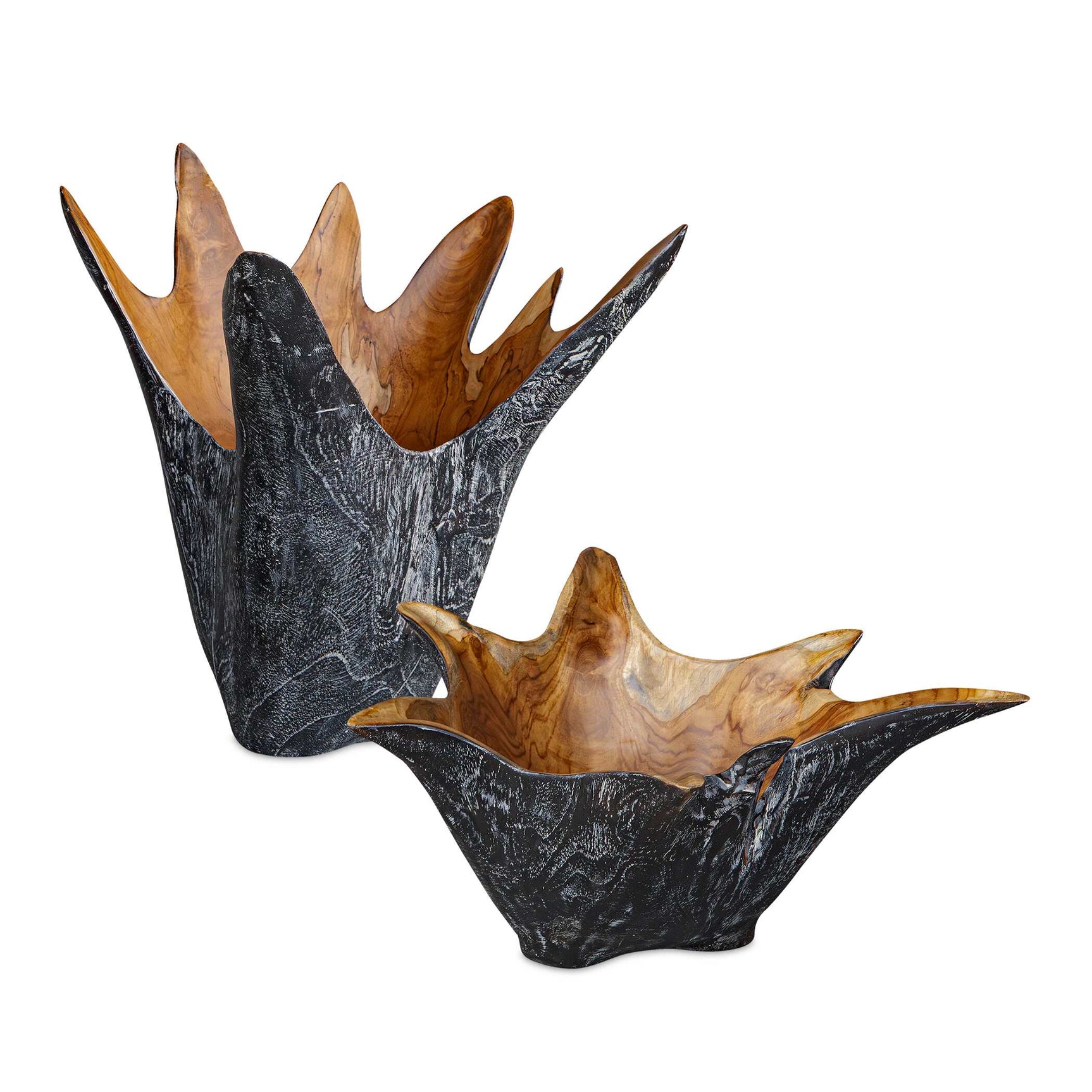Starpetal Black/Woodtone Indoor-Outdoor Wooden Bowls (Set of 2)