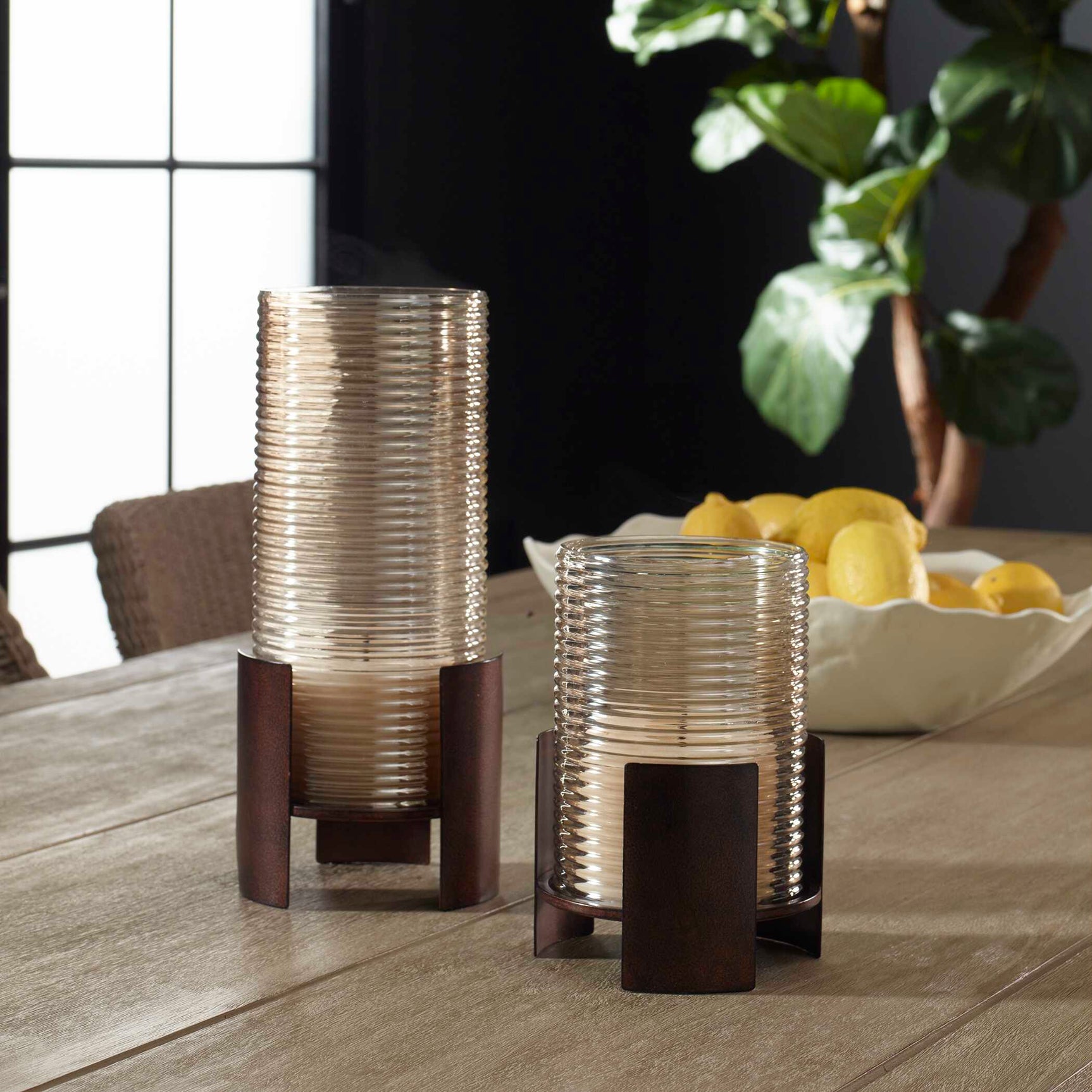 Fluted Fire Bronze Cylinder Candleholders (Set of 2)