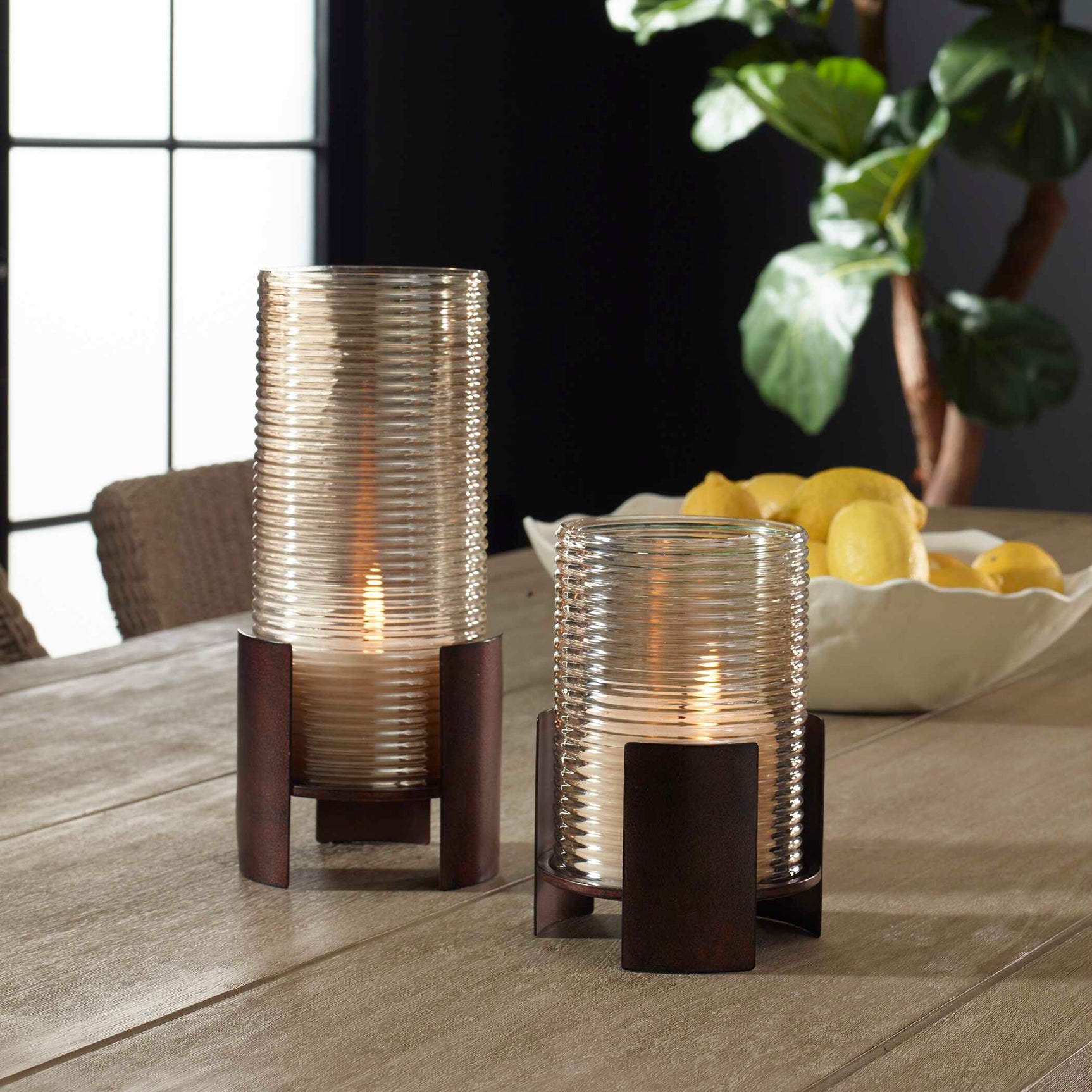 Fluted Fire Bronze Cylinder Candleholders (Set of 2)