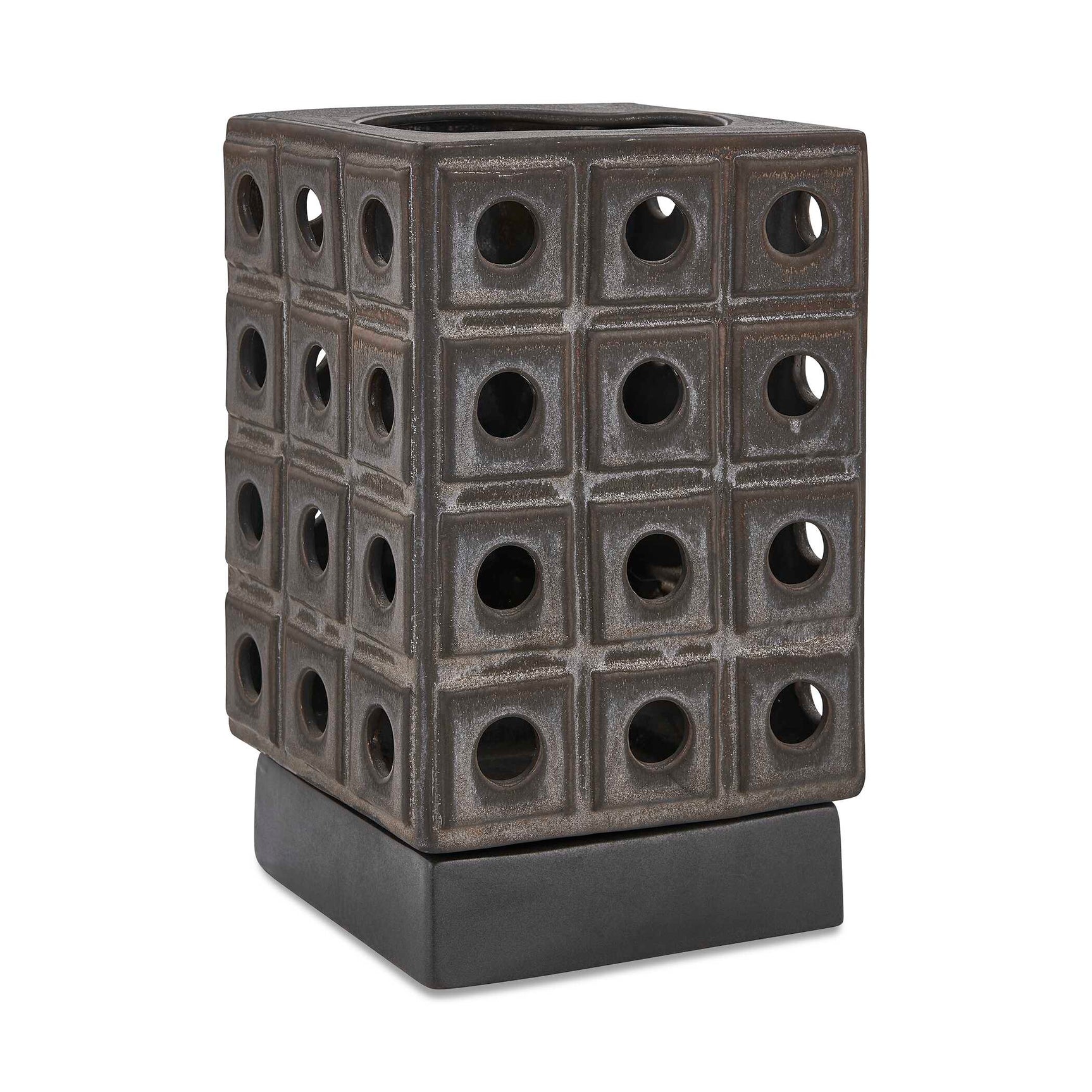Lattice Brown/Gray Indoor-Outdoor Lantern Candleholder