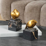 Golden Finch Bird Black/Brass Figurines (Set of 2)