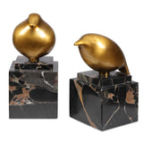 Golden Finch Bird Black/Brass Figurines (Set of 2)