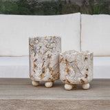 Indoor-Outdoor Quarried Stone Brown/White Candleholders (Set of 2)