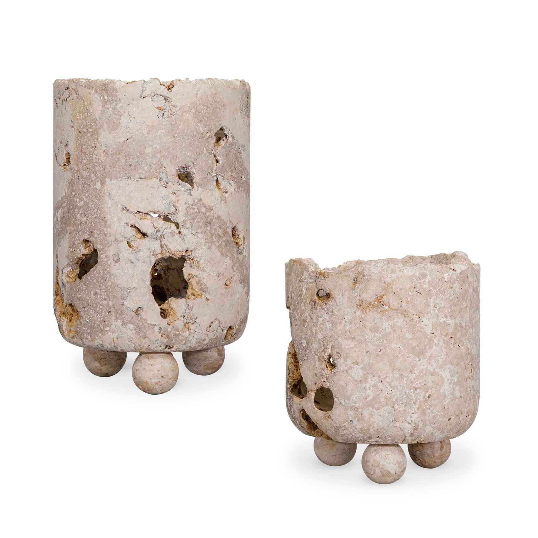 Indoor-Outdoor Quarried Stone Brown/White Candleholders (Set of 2)