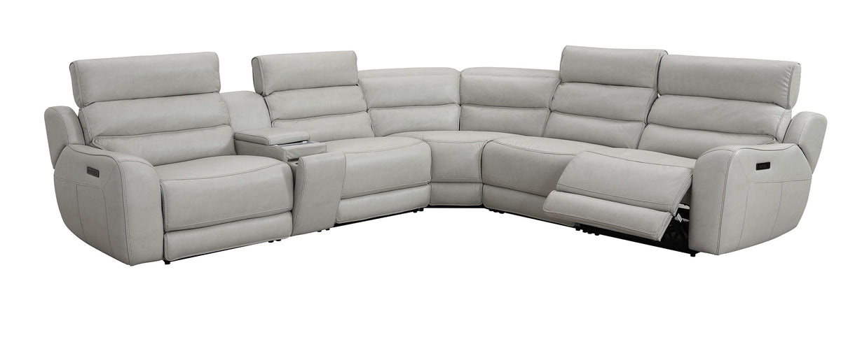 Draper Smoke Leatherette 6-Pc Dual Power Reclining Sectional with 3 Power Recliners
