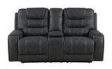 Tooele Graphite Fabric Dual Power Reclining Loveseat with Console
