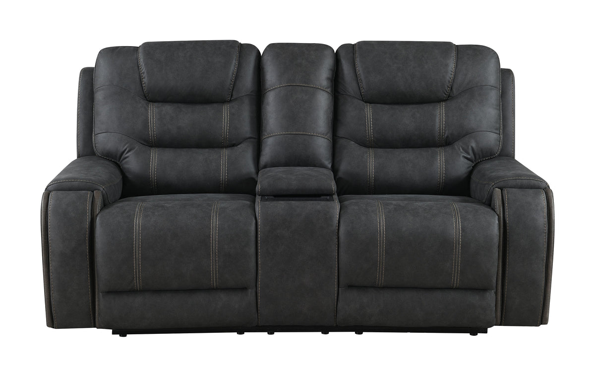 Tooele Graphite Fabric Dual Power Reclining Loveseat with Console