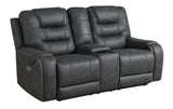 Tooele Graphite Fabric Dual Power Reclining Loveseat with Console