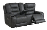 Tooele Graphite Fabric Dual Power Reclining Loveseat with Console
