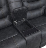 Tooele Graphite Fabric Dual Power Reclining Loveseat with Console