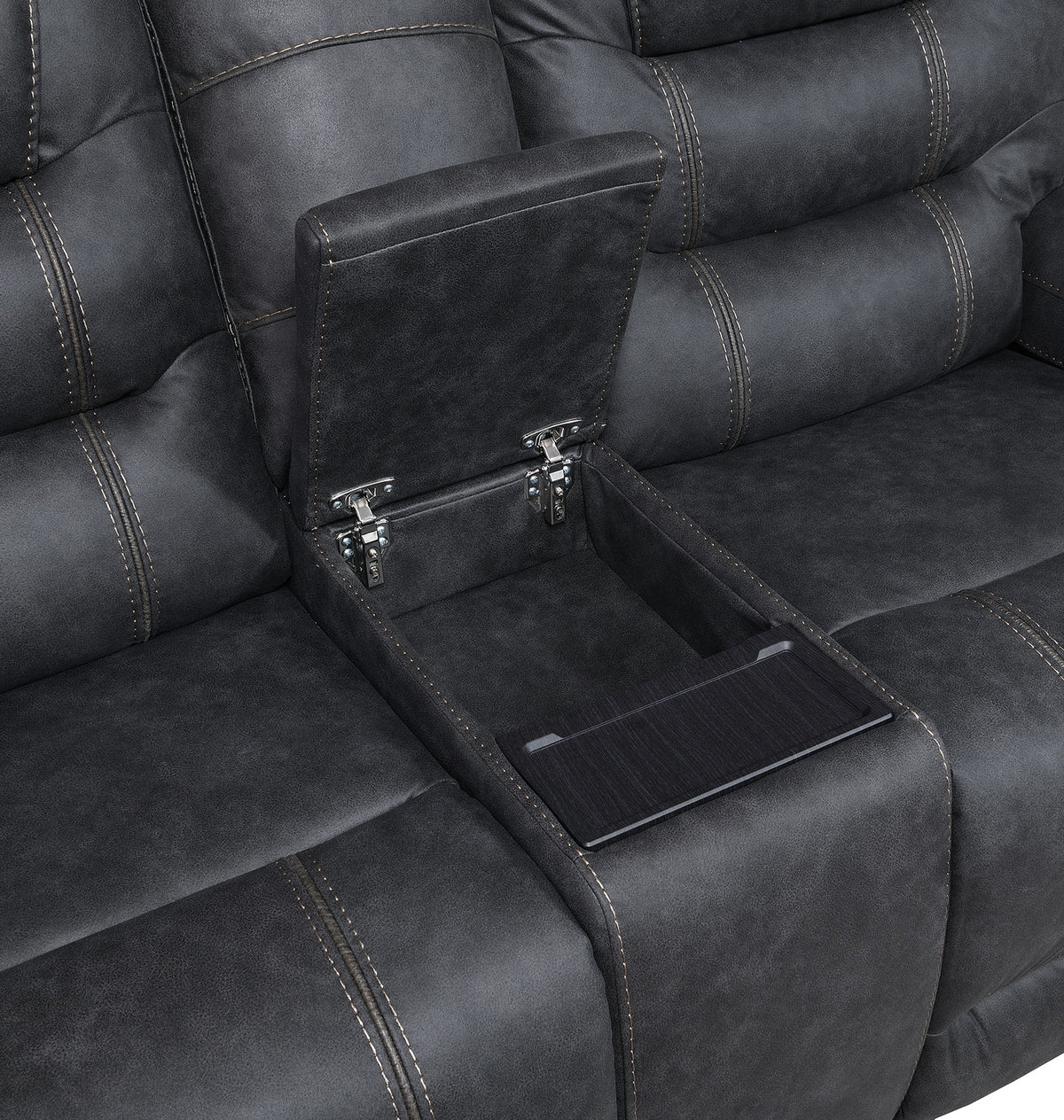 Tooele Graphite Fabric Dual Power Reclining Loveseat with Console