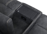 Tooele Graphite Fabric Dual Power Reclining Loveseat with Console