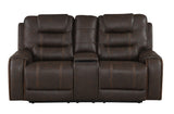 Cedar Brown Fabric Dual Power Reclining Loveseat with Console