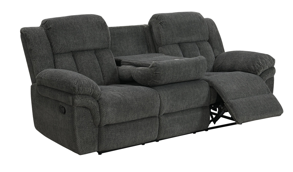 Lehi Gray Fabric Reclining Sofa with Drop-Down Table