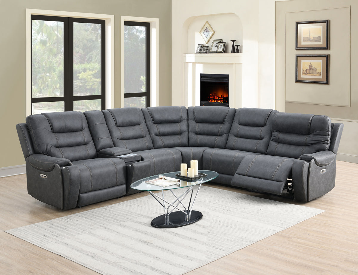 Tooele Graphite Fabric 6-Pc Dual Power Reclining Sectional with 3 Power Recliners
