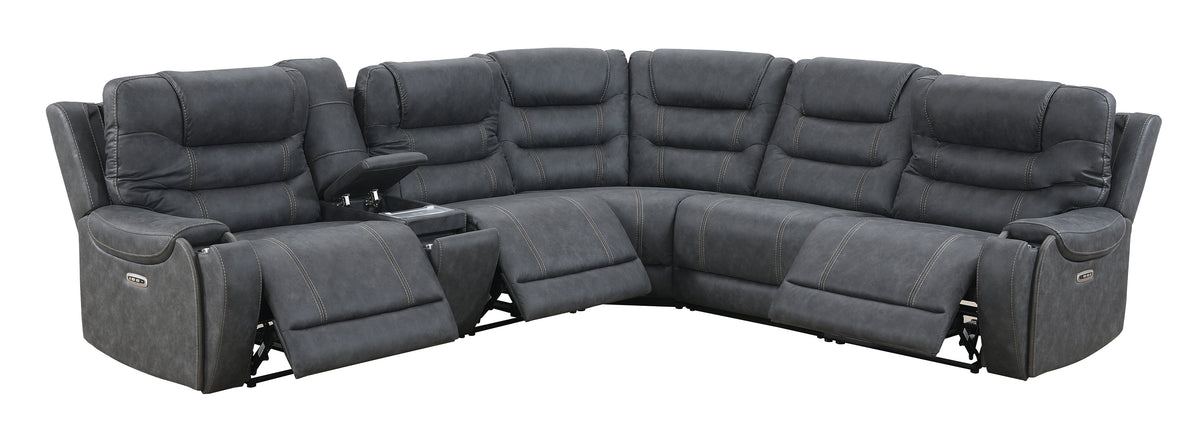 Tooele Graphite Fabric 6-Pc Dual Power Reclining Sectional with 3 Power Recliners