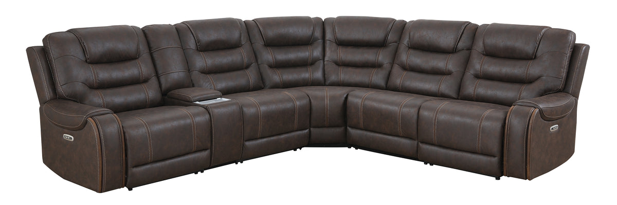 Cedar Brown Fabric 6-Pc Dual Power Reclining Sectional with 2 Power Recliners