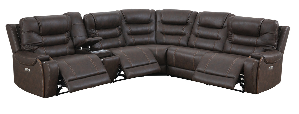 Cedar Brown Fabric 6-Pc Dual Power Reclining Sectional with 3 Power Recliners