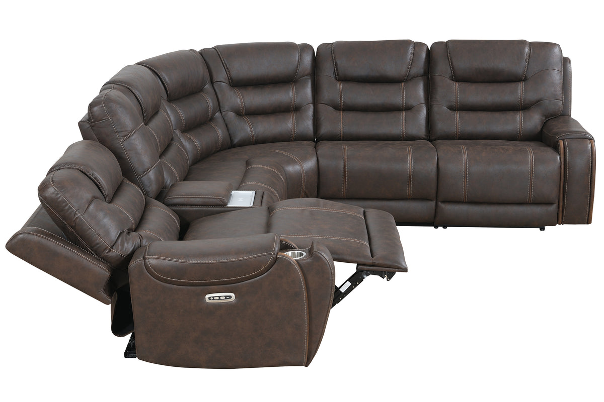 Cedar Brown Fabric 6-Pc Dual Power Reclining Sectional with 2 Power Recliners