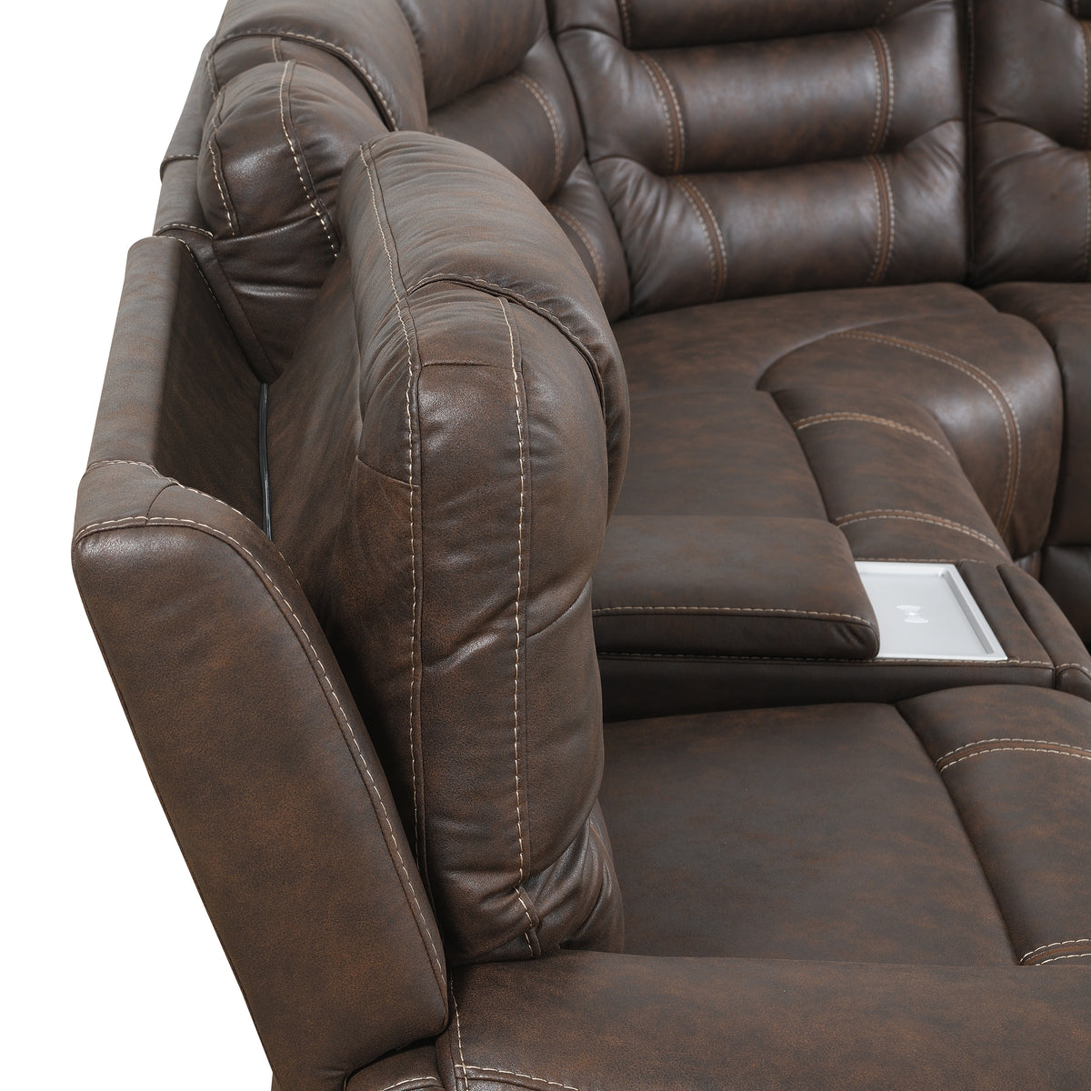 Cedar Brown Fabric 6-Pc Dual Power Reclining Sectional with 2 Power Recliners