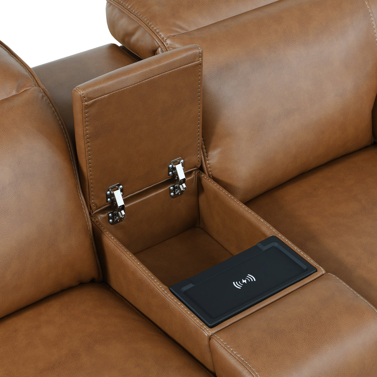 Heber Saddle Fabric Dual Power Reclining Loveseat with Console