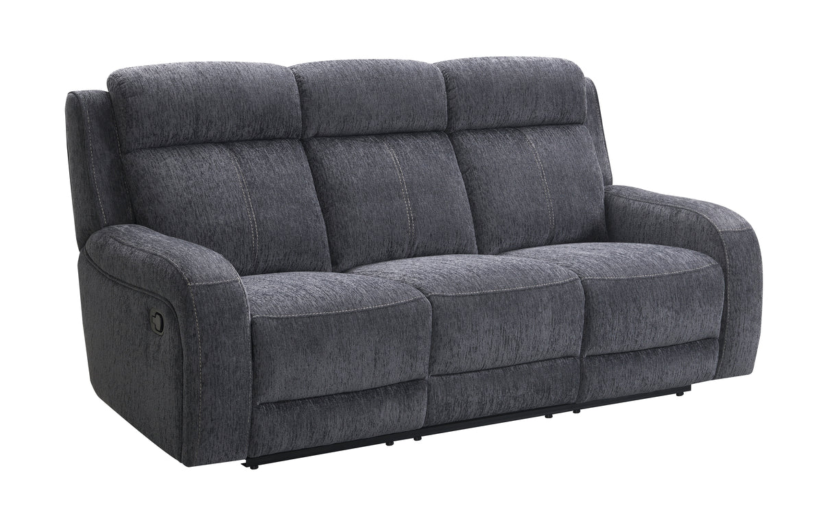 Moab Charcoal Fabric Reclining Sofa with Drop-Down Table