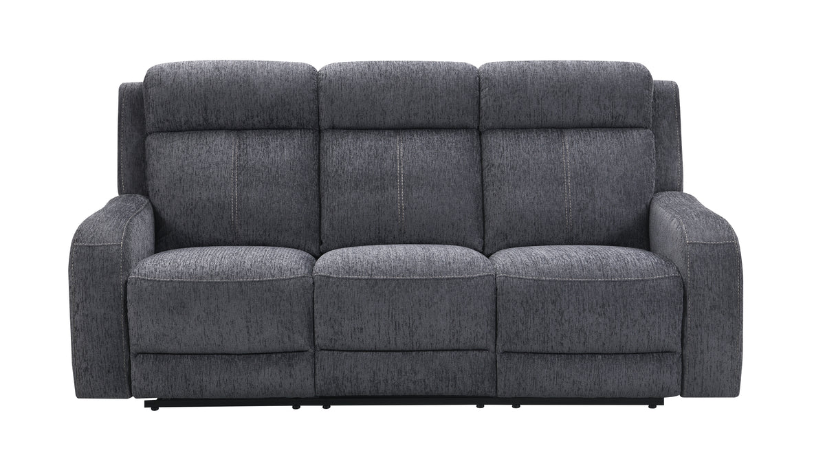 Moab Charcoal Fabric Reclining Sofa with Drop-Down Table