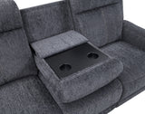 Moab Charcoal Fabric Reclining Sofa with Drop-Down Table