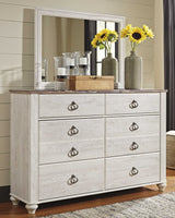 Willowton Whitewash Queen Sleigh Bedroom Set with 2 Dressers, Mirror, Chest and 2 Nightstands - Ornate Home