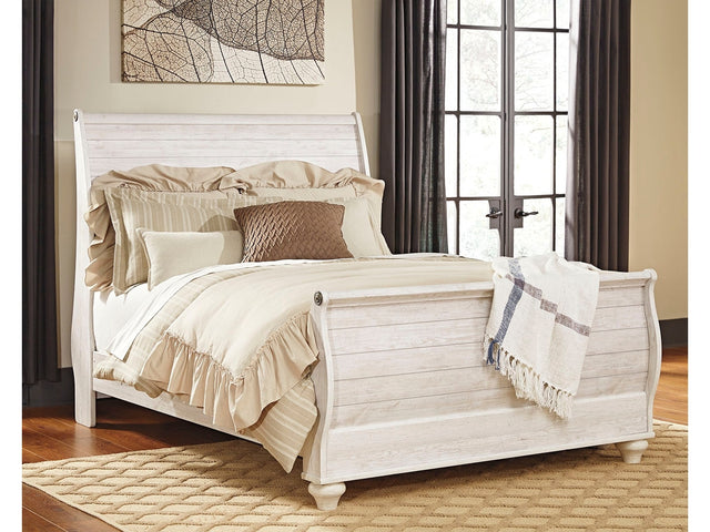 Willowton Whitewash Queen Sleigh Bed - Ornate Home