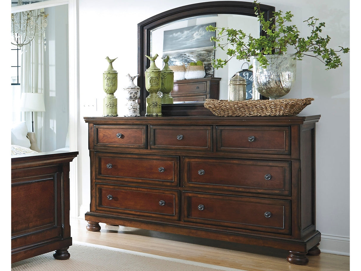 Porter Rustic Brown Queen Storage Bedroom Set with Dresser, Mirror and 2 Nightstands - Ornate Home