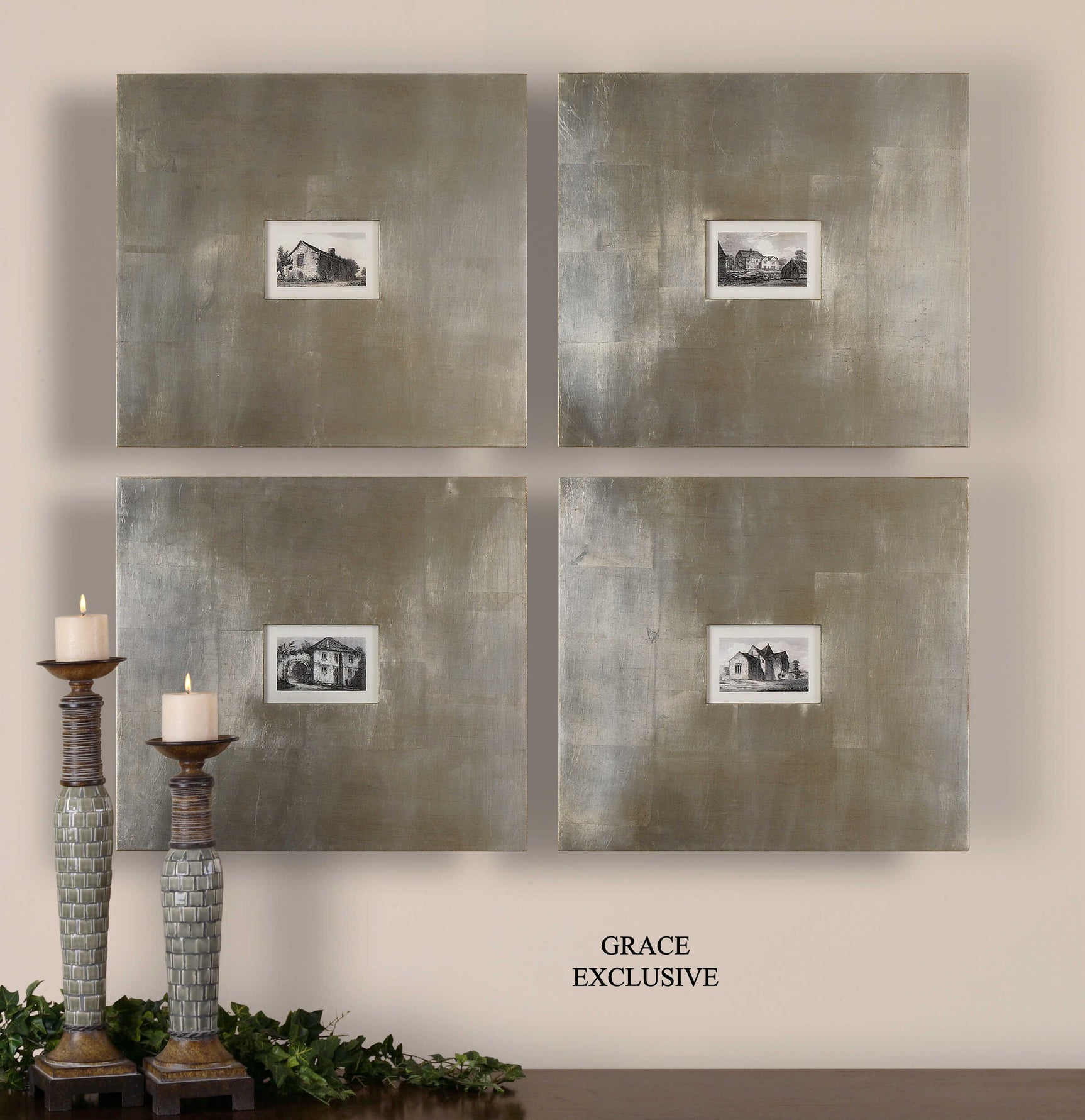 Historical Buildings Black/Silver/White Framed Art (Set of 4)