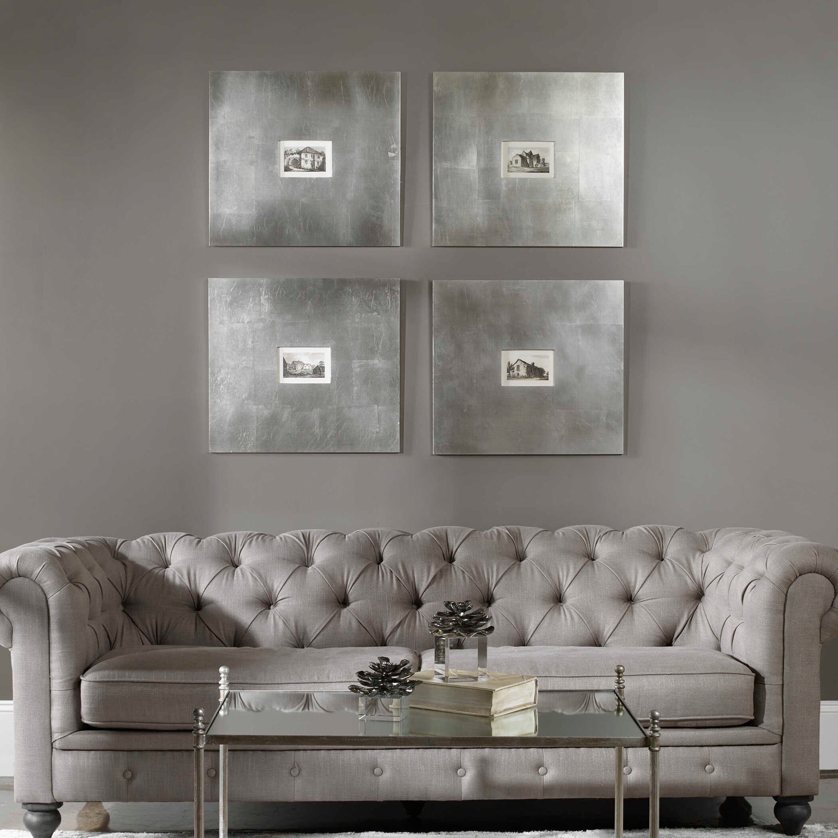 Historical Buildings Black/Silver/White Framed Art (Set of 4)