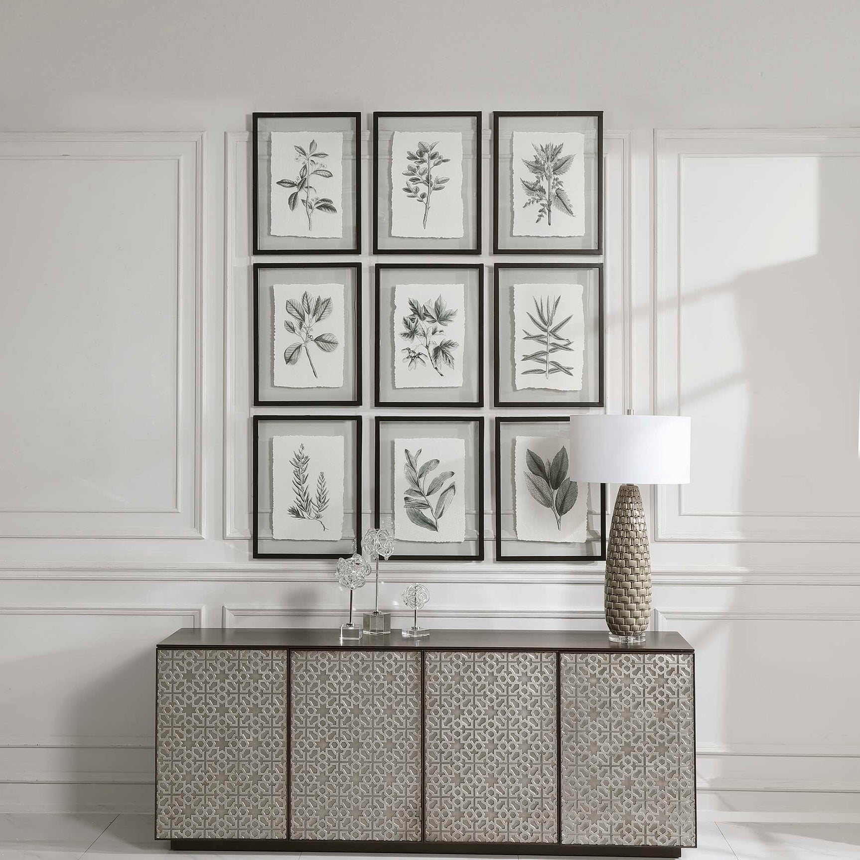 Farmhouse Florals Black/White Framed Prints (Set of 9)