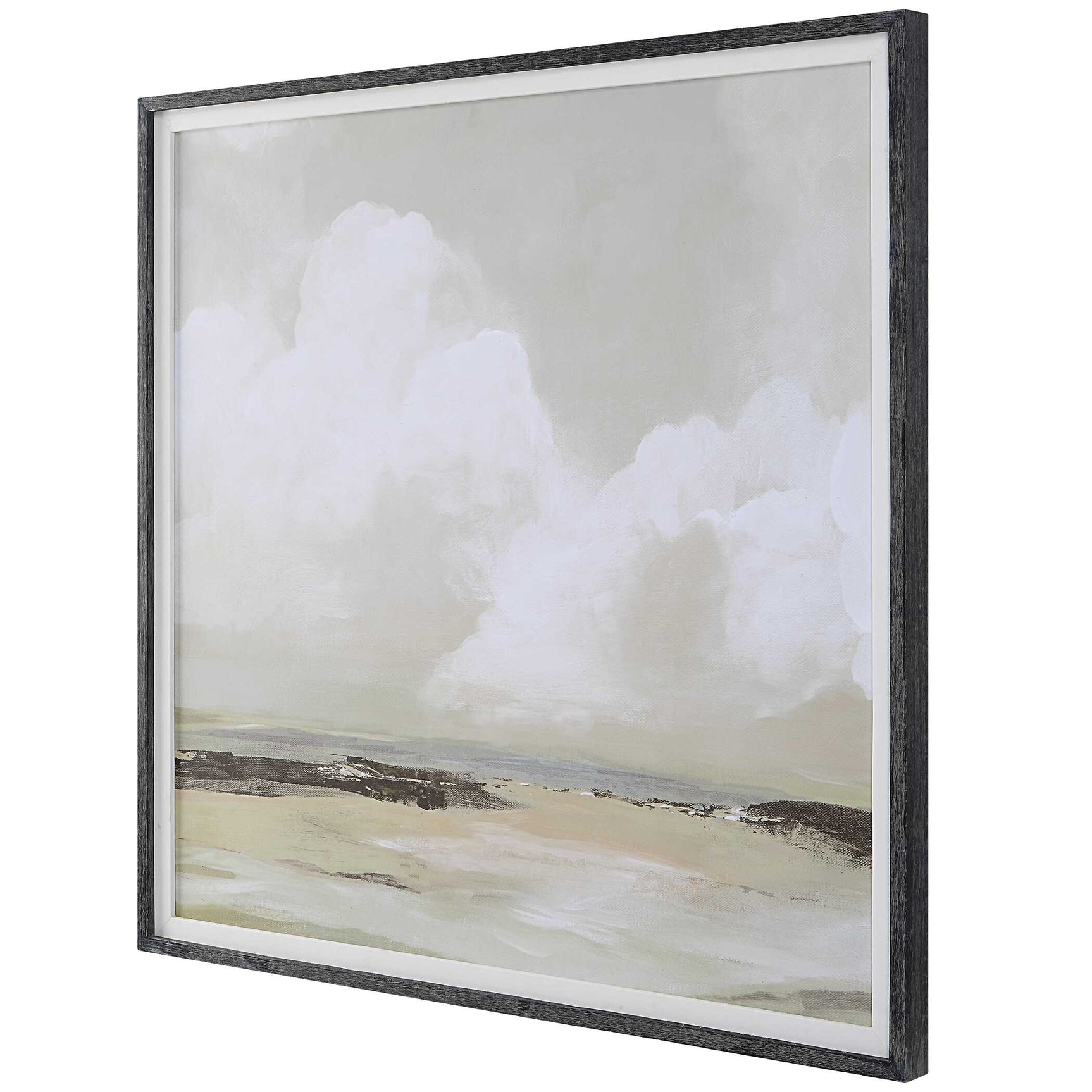 Soft Clouds Gray/Green/White Framed Print