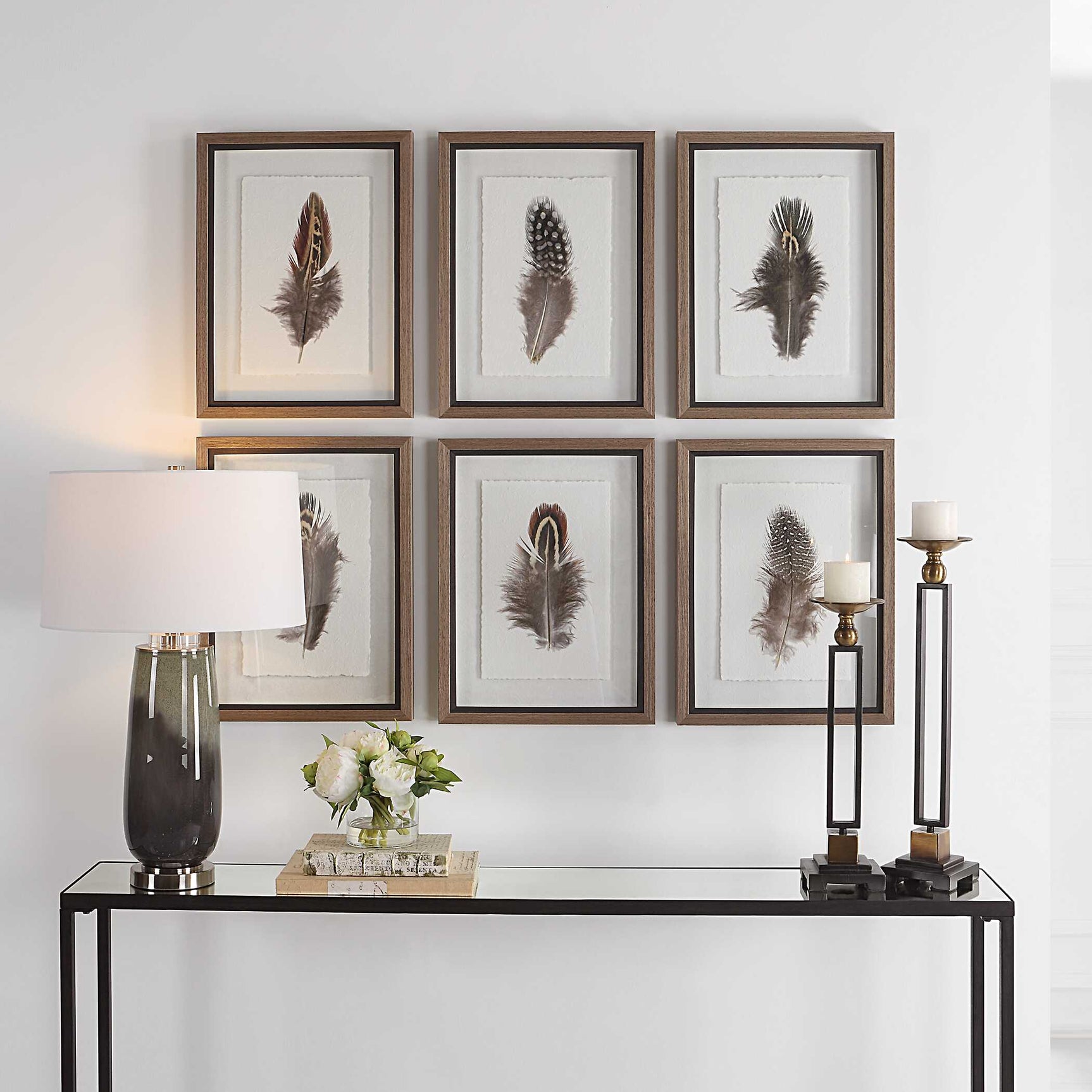 Birds Of A Feather Black/Brown/White Framed Prints (Set of 6)
