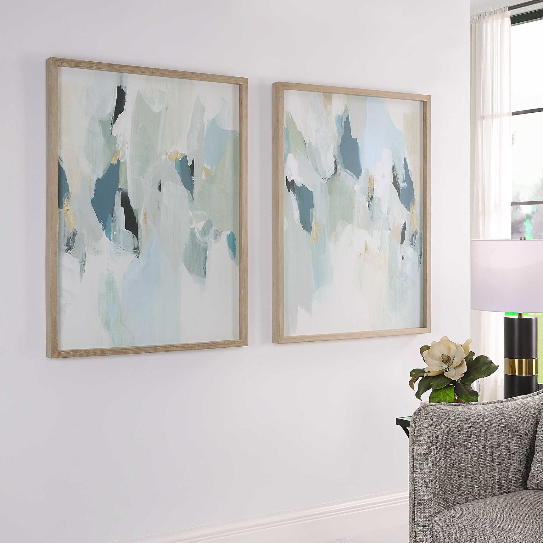 Seabreeze Multicolor Abstract Framed Canvas Prints (Set of 2)