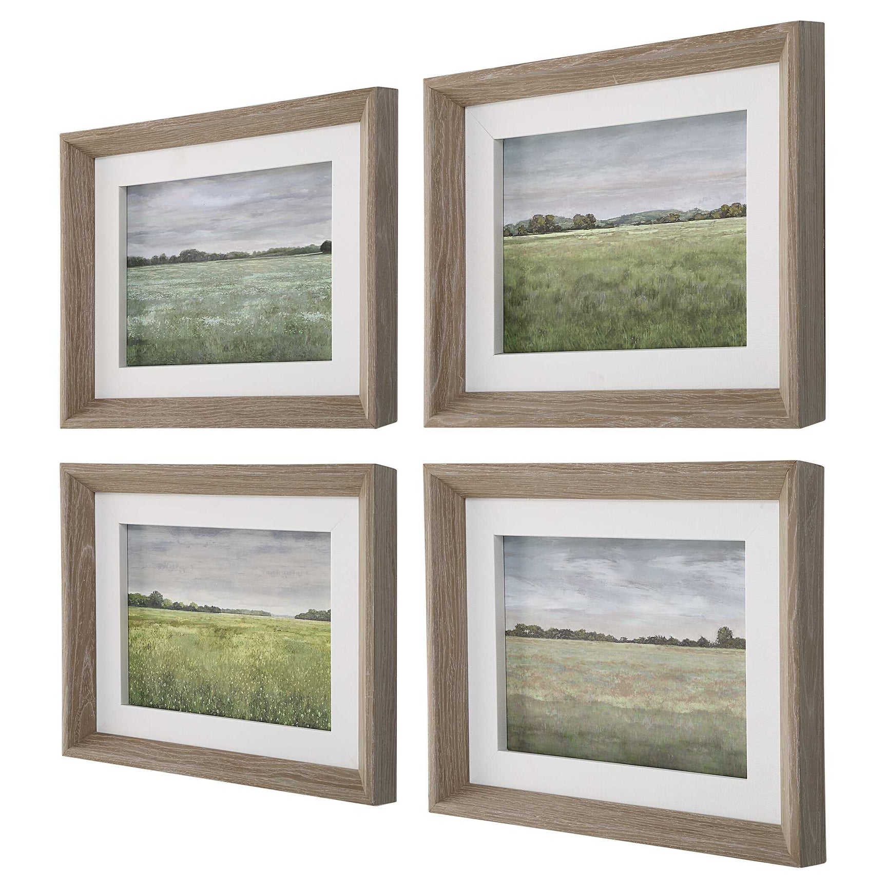 Quiet Meadows Green/Woodtone Framed Prints (Set of 4)