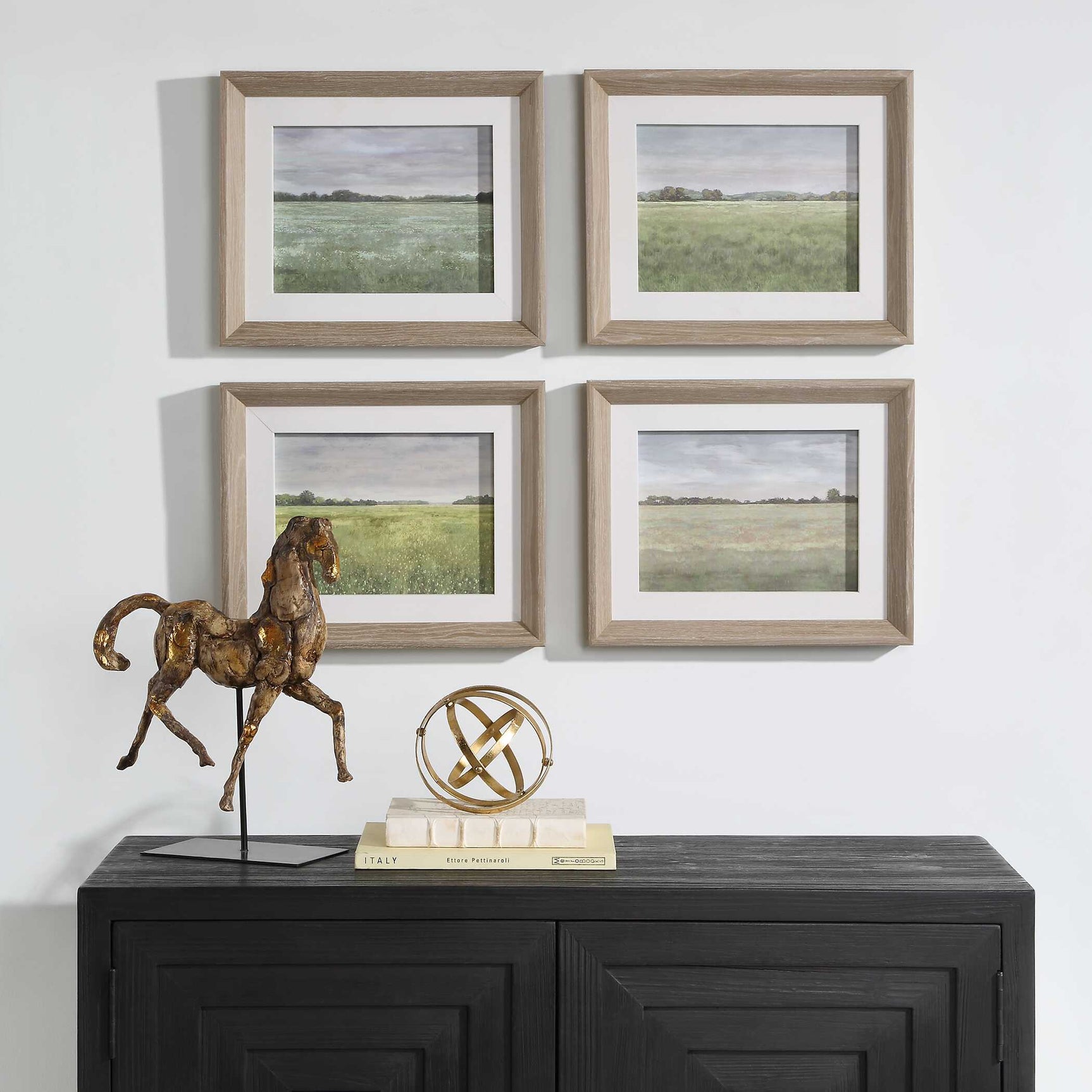 Quiet Meadows Green/Woodtone Framed Prints (Set of 4)