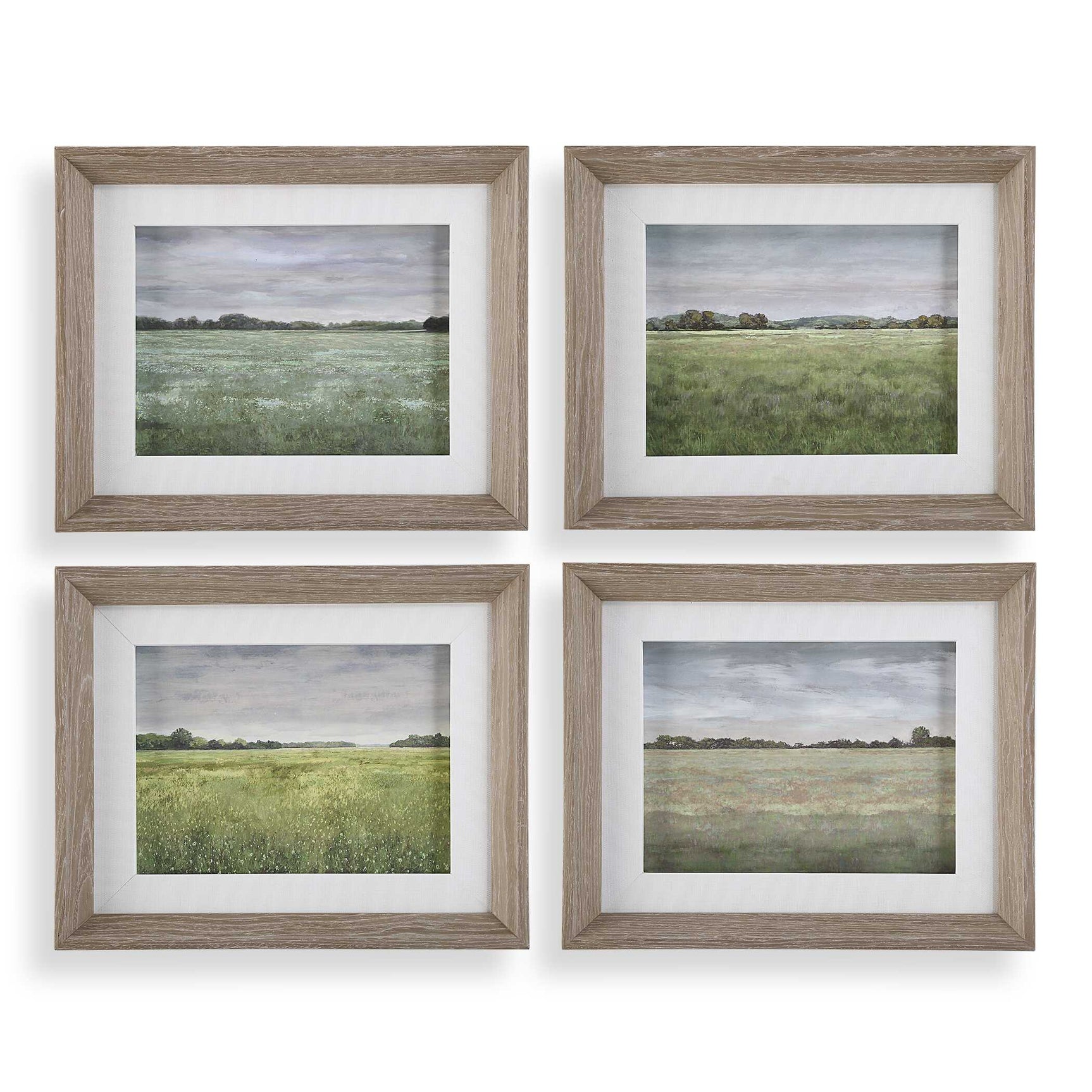 Quiet Meadows Green/Woodtone Framed Prints (Set of 4)