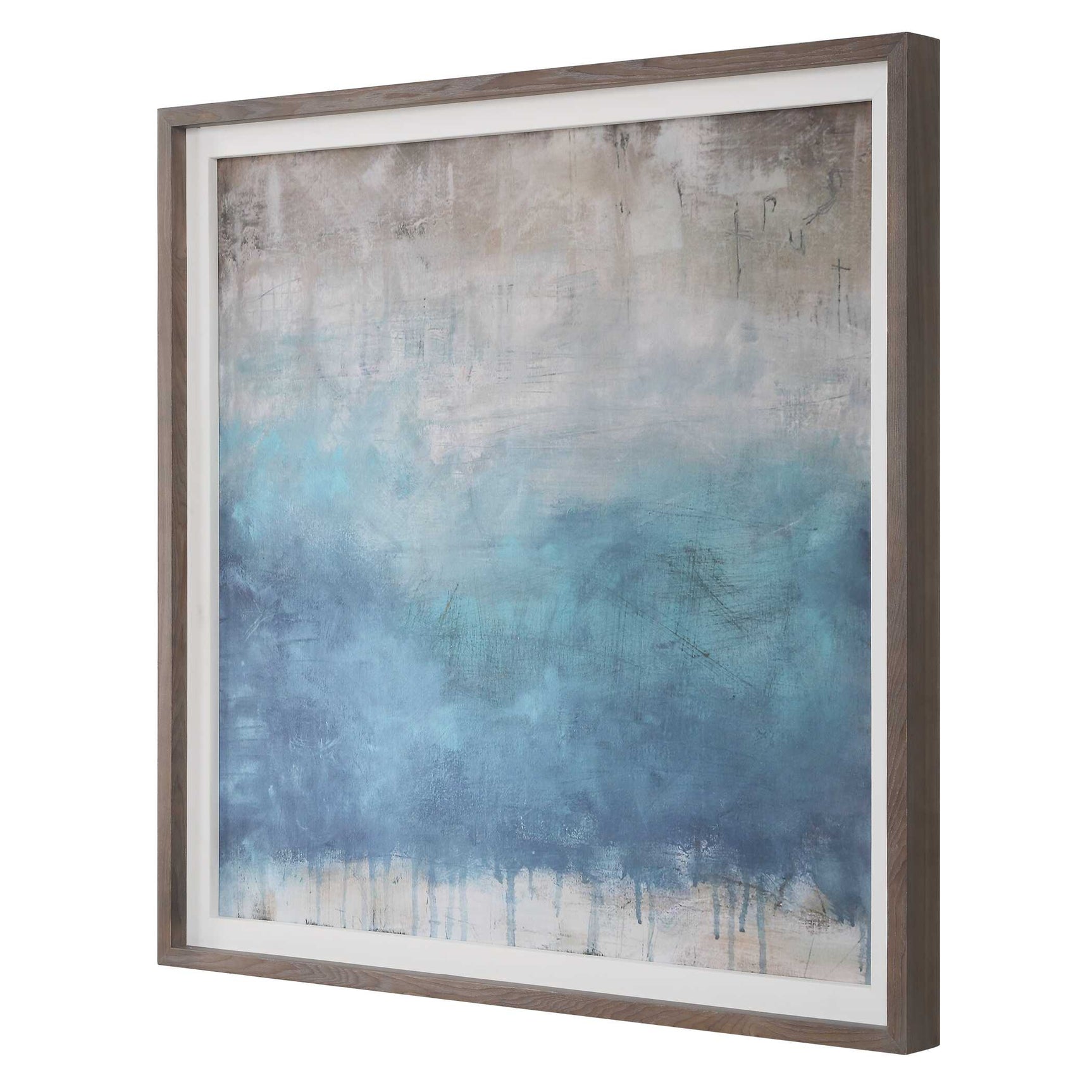 Serenity Paused Blue/Gray/Woodtone Framed Abstract Print