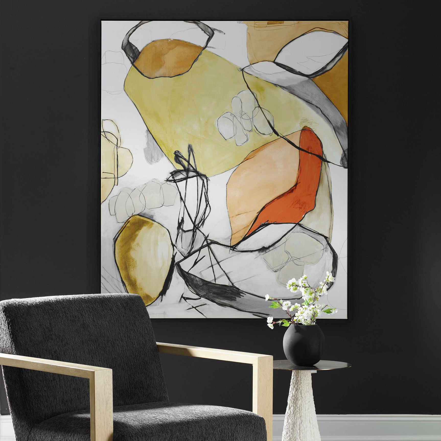 Charcoal Improvision Multicolor Framed Abstract Art