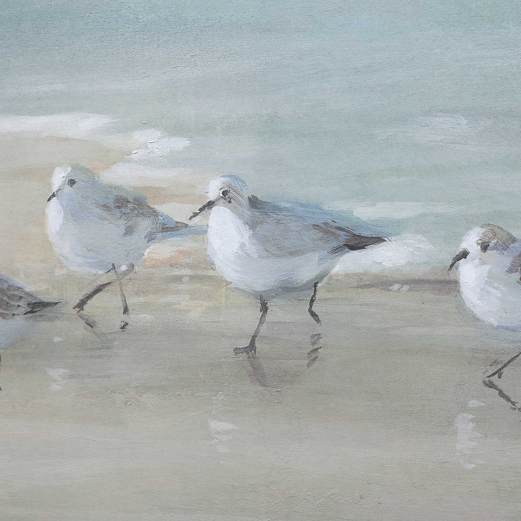 Tranquil Shorebirds On The Sand Gray/Woodtone Framed Print
