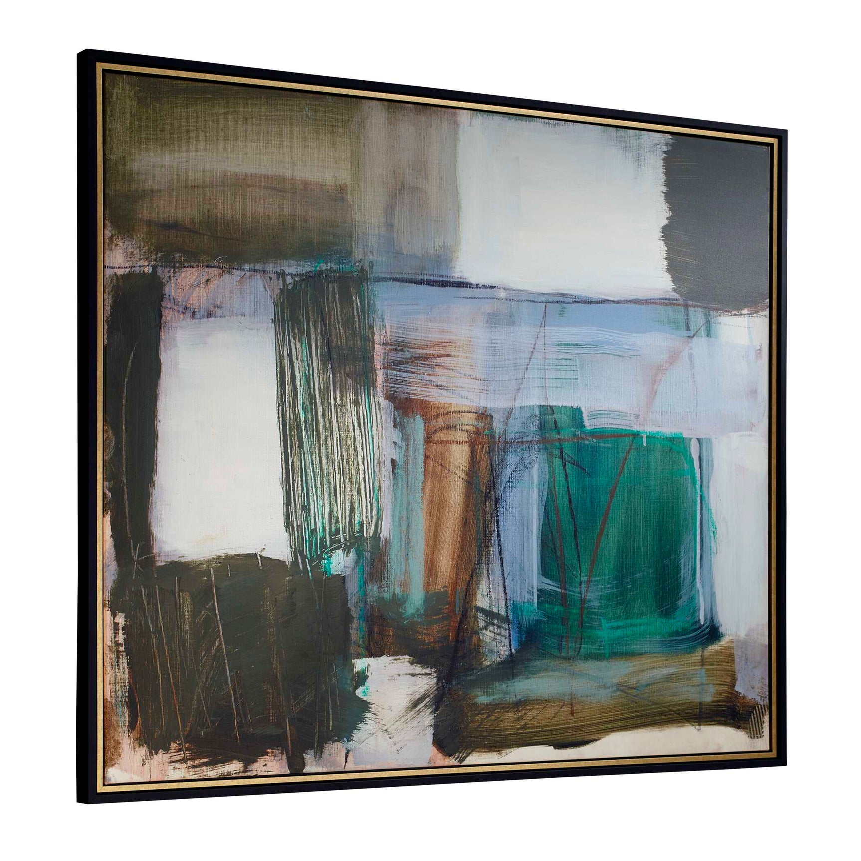 Green Fields Multicolor Framed Abstract Canvas