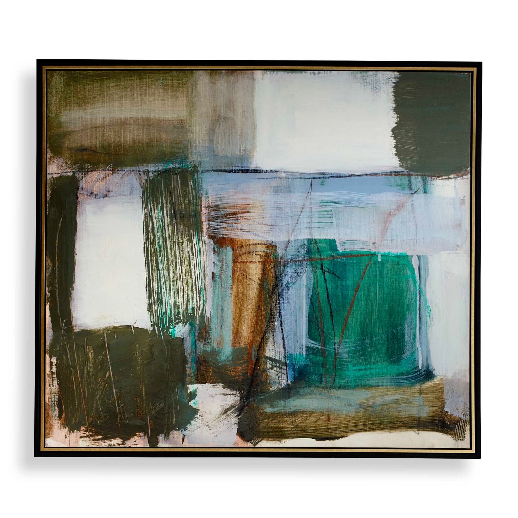 Green Fields Multicolor Framed Abstract Canvas